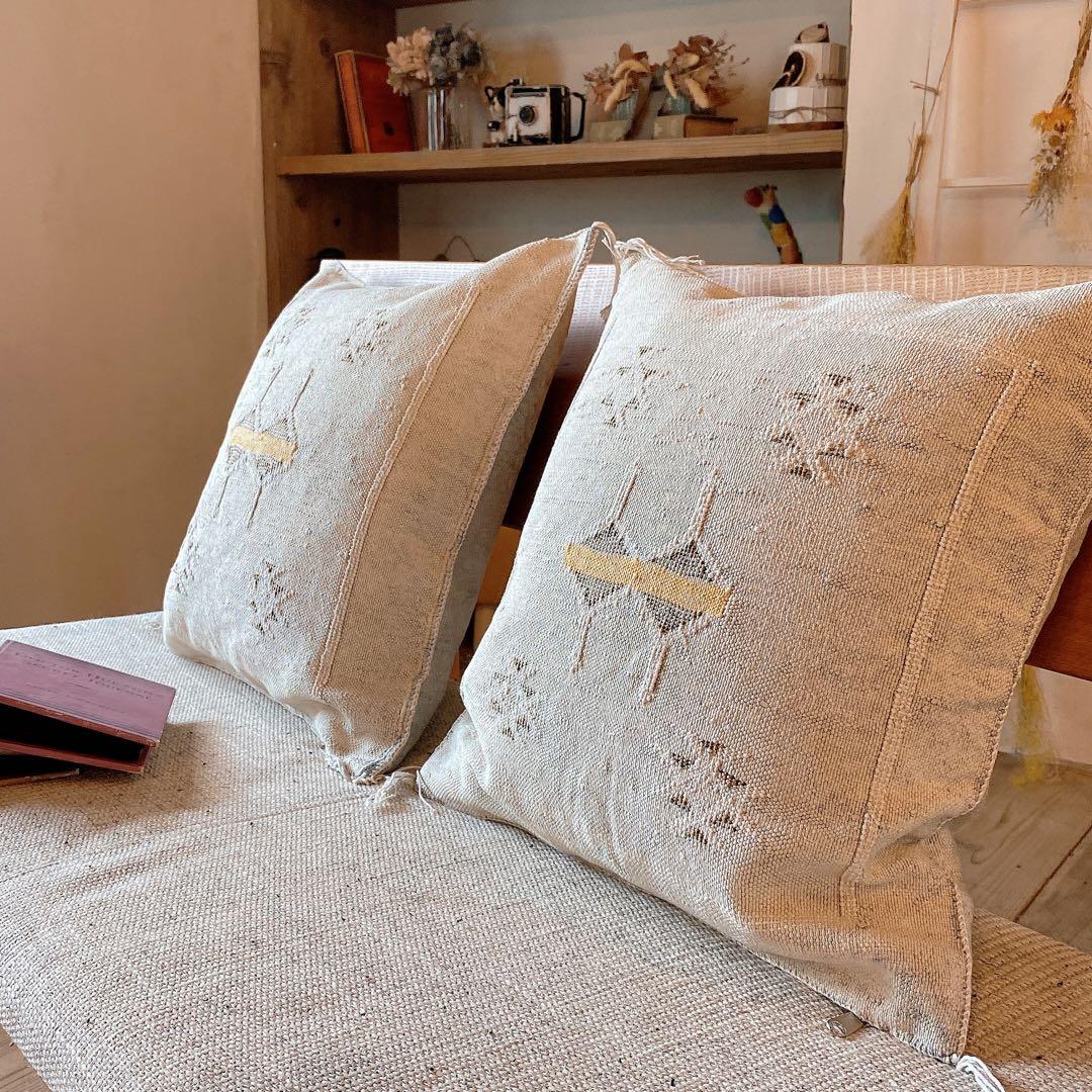 モロッコ製 カクタスシルク サブラ クッションカバー 約45×45cm 2個