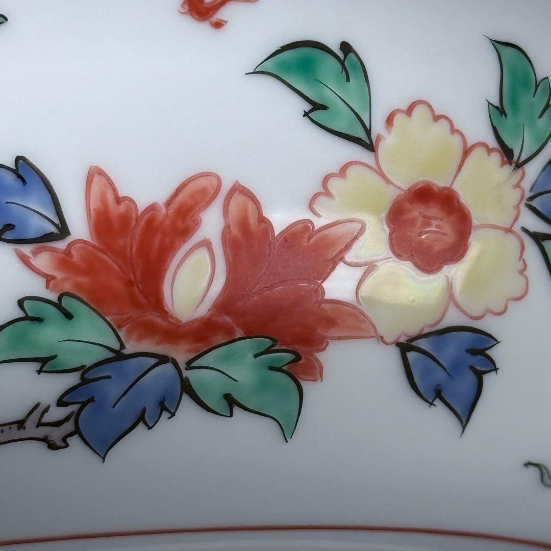 重要無形文化財指定　十三代　柿右衛門　錦　花鳥紋　菓子器　鳳凰図　26.4cm