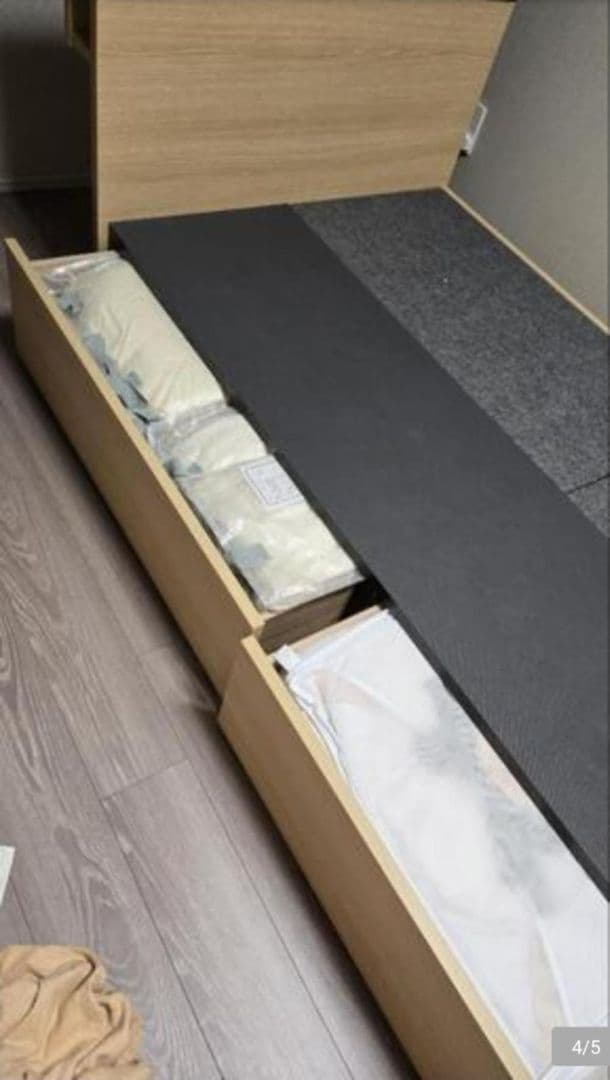 [関東方に向け]　ナチュラルウッド シングルベッドフレーム 収納付き