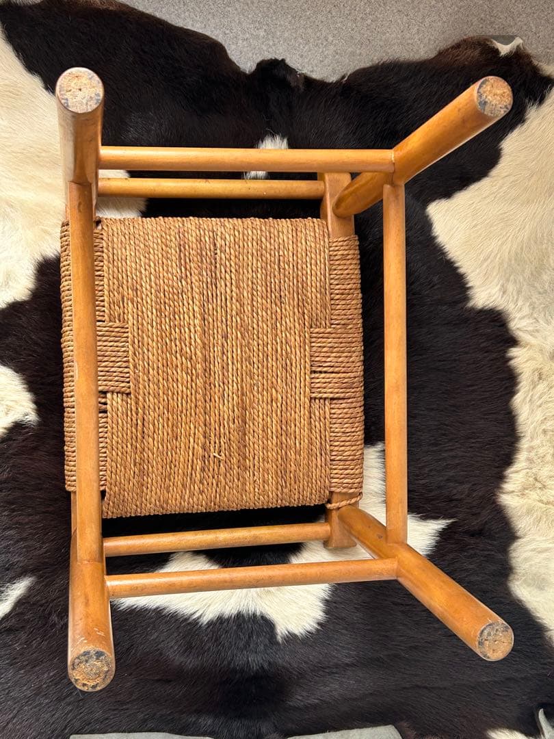ヴィンテージ　木製スツール　木×ラッシ　編み　椅子　アンティーク　2脚　フット