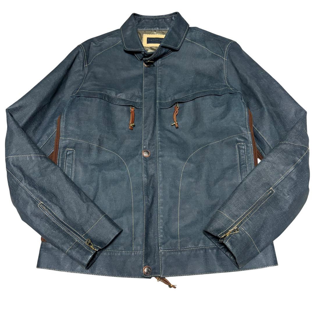 美品 L&KONDO ルコンド リアルレザー インディゴ 切替ライダース L