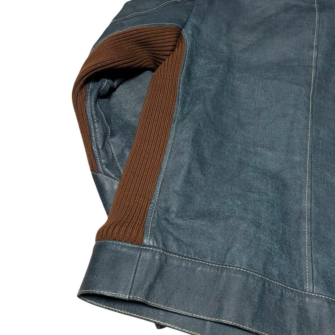 美品 L&KONDO ルコンド リアルレザー インディゴ 切替ライダース L