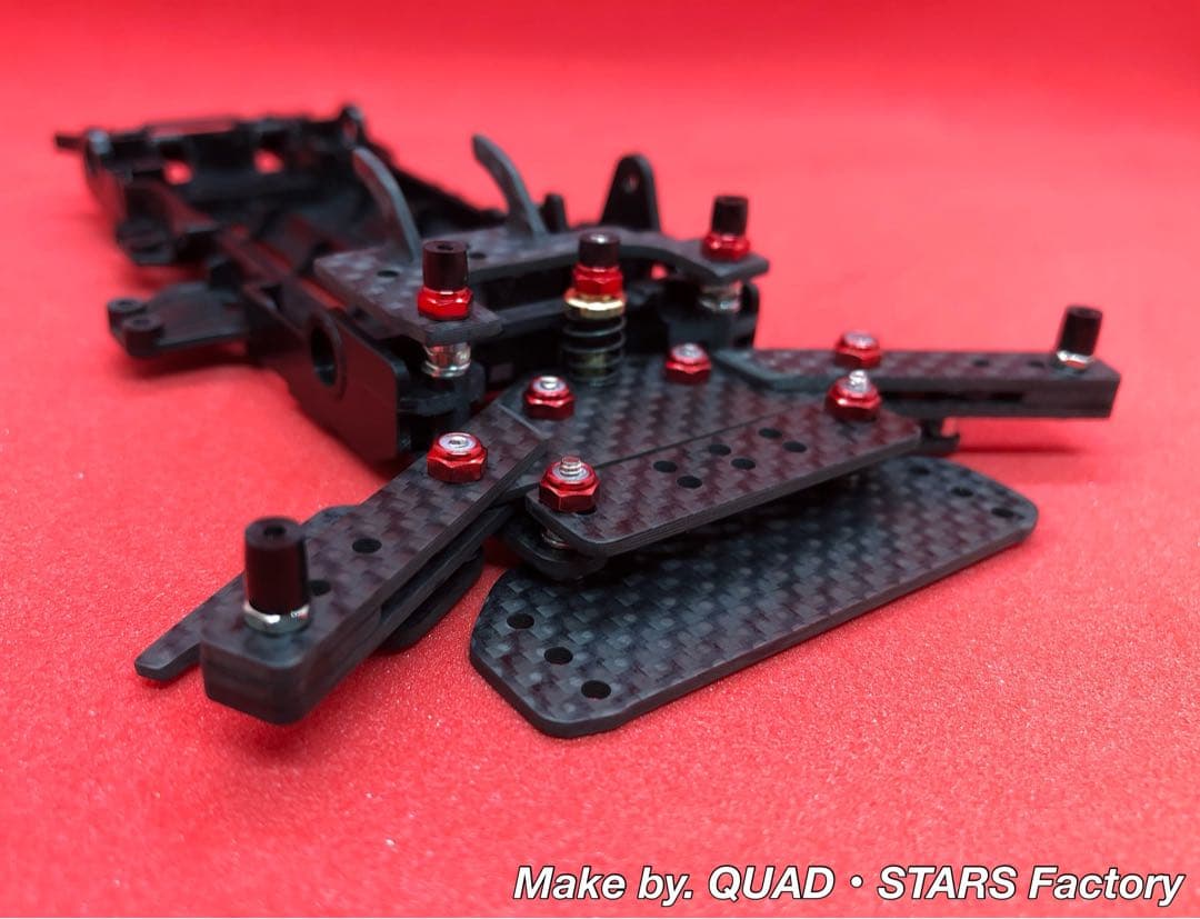 【ミニ四駆・VZ用】１軸リヤアンカー＋モーター押さえ　ブラックアウト／カーボン