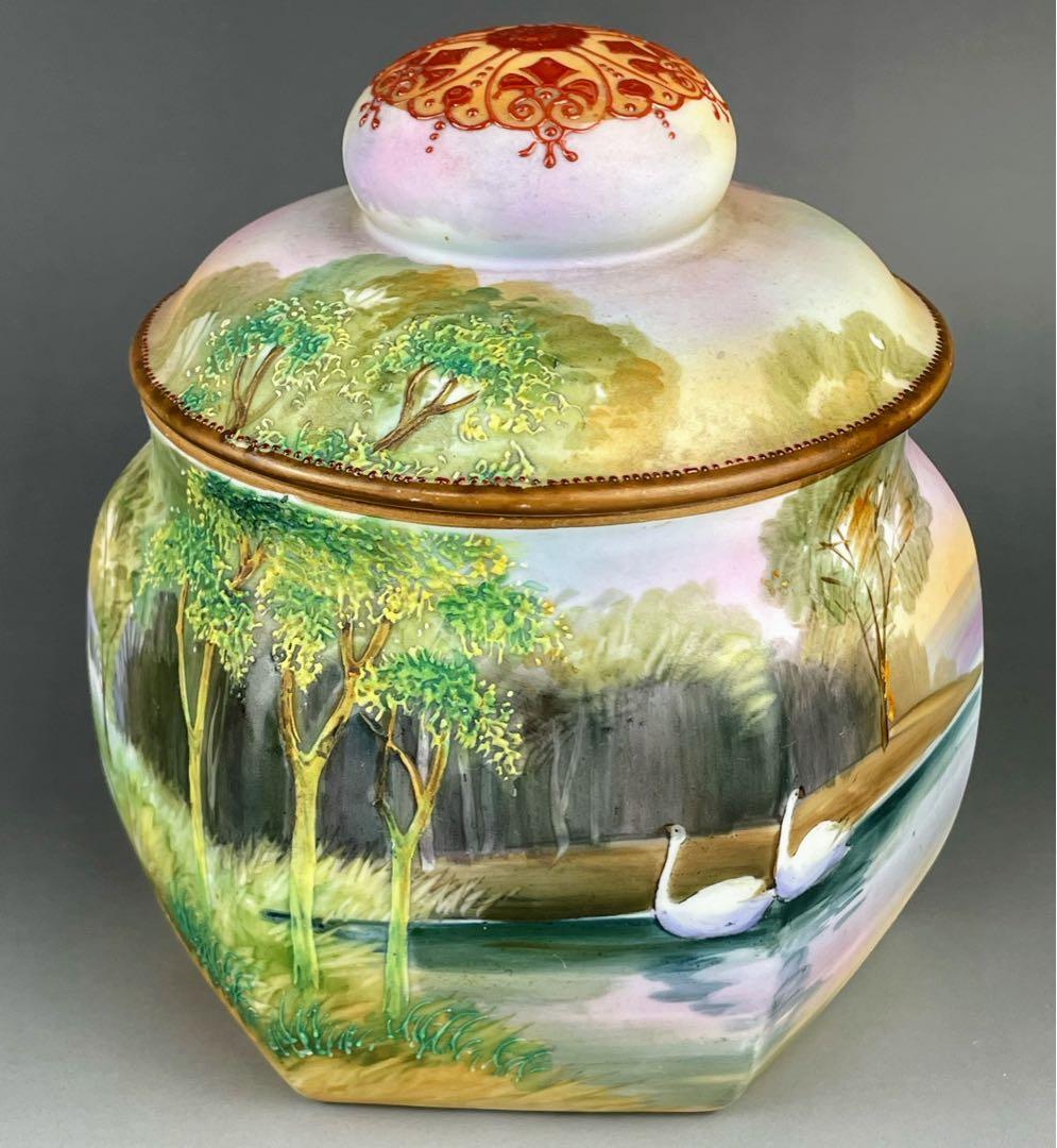 【専用】オールドノリタケ ヒュミドール 葉巻入れ 白鳥風景紋 盛り上げ