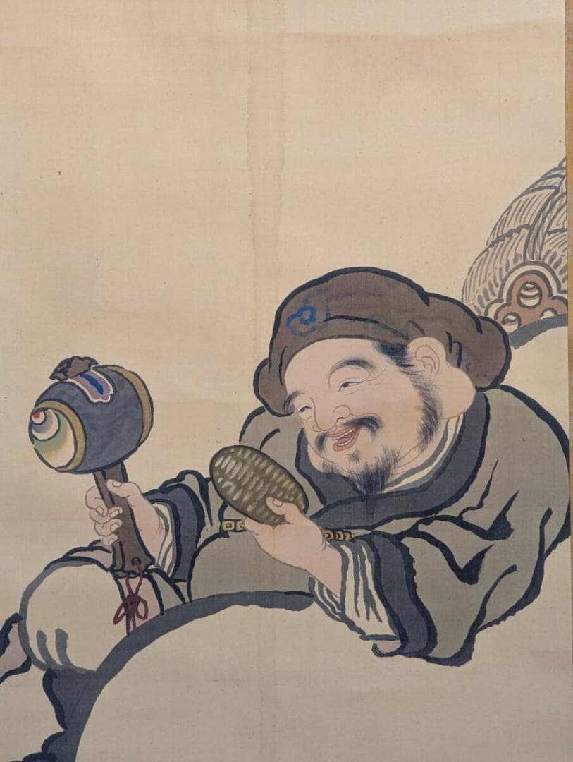 【真作】掛軸　尾竹越堂　大黒天　商売繁盛・福徳円満の守り神　共箱入　T170