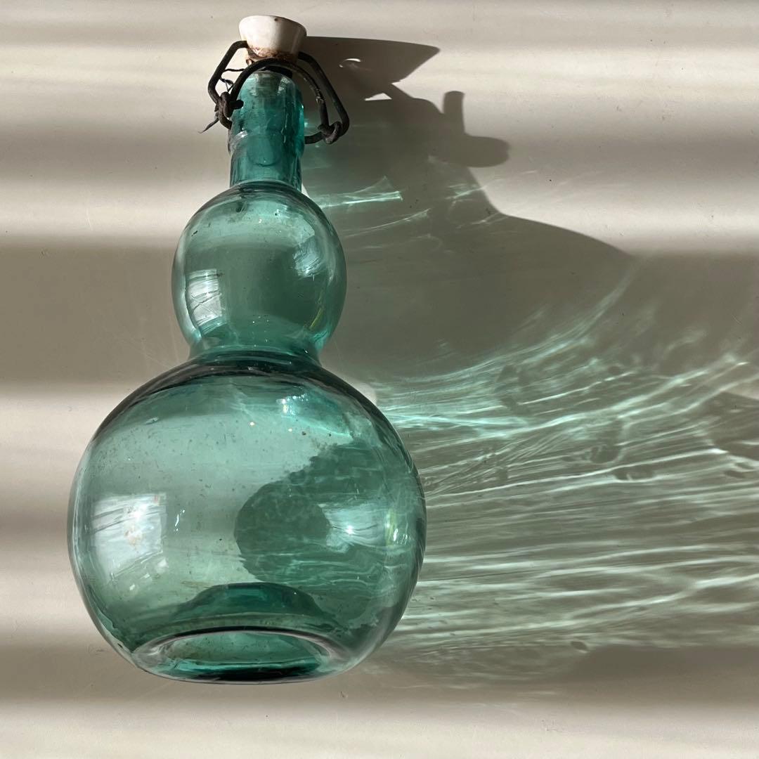 アンティーク　瓢箪ガラス瓶　ラムネ　吹きガラス　昭和レトロ　大正ロマン　骨董