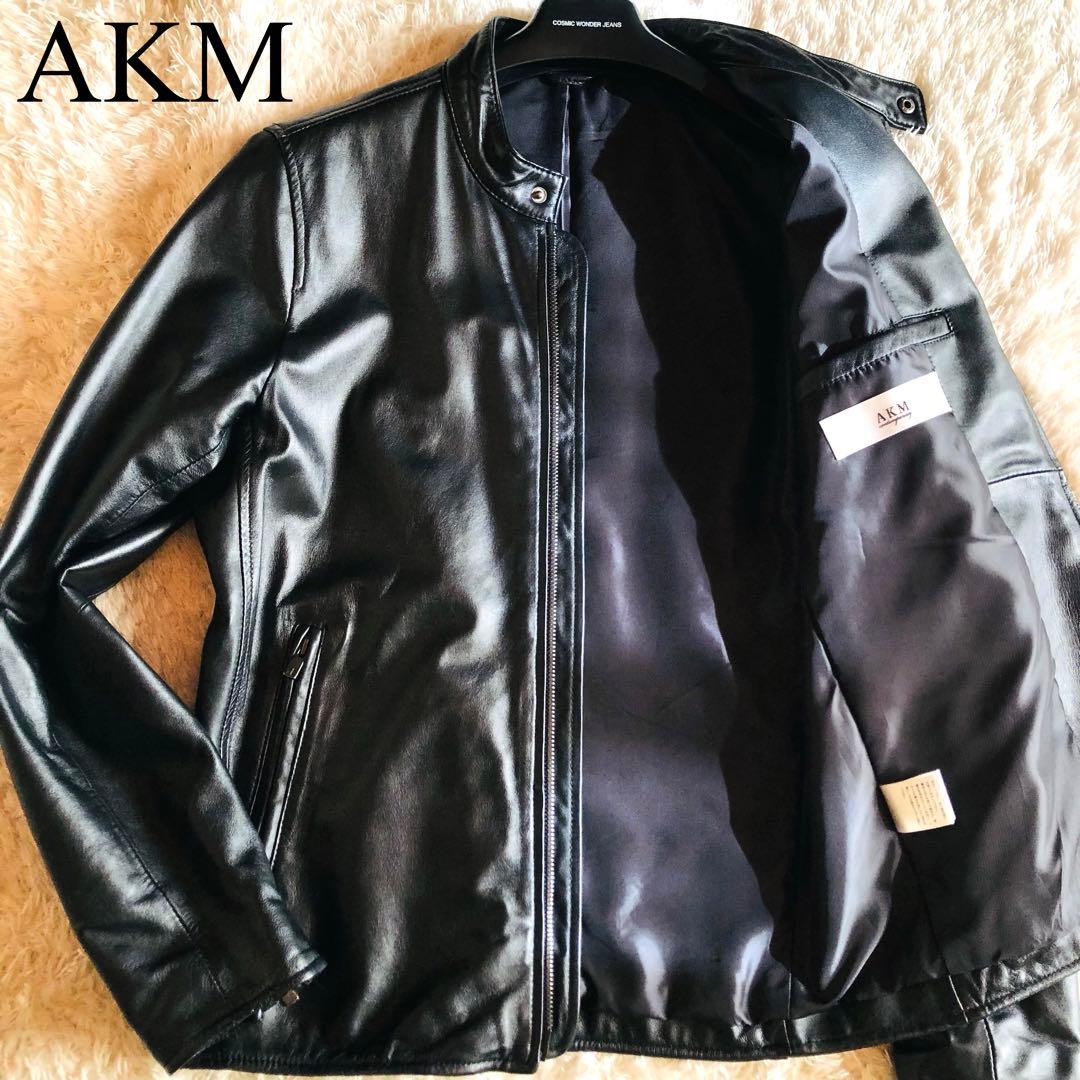 未使用✨AKM シングルライダースジャケット 高級羊革 艶感 ブラック M