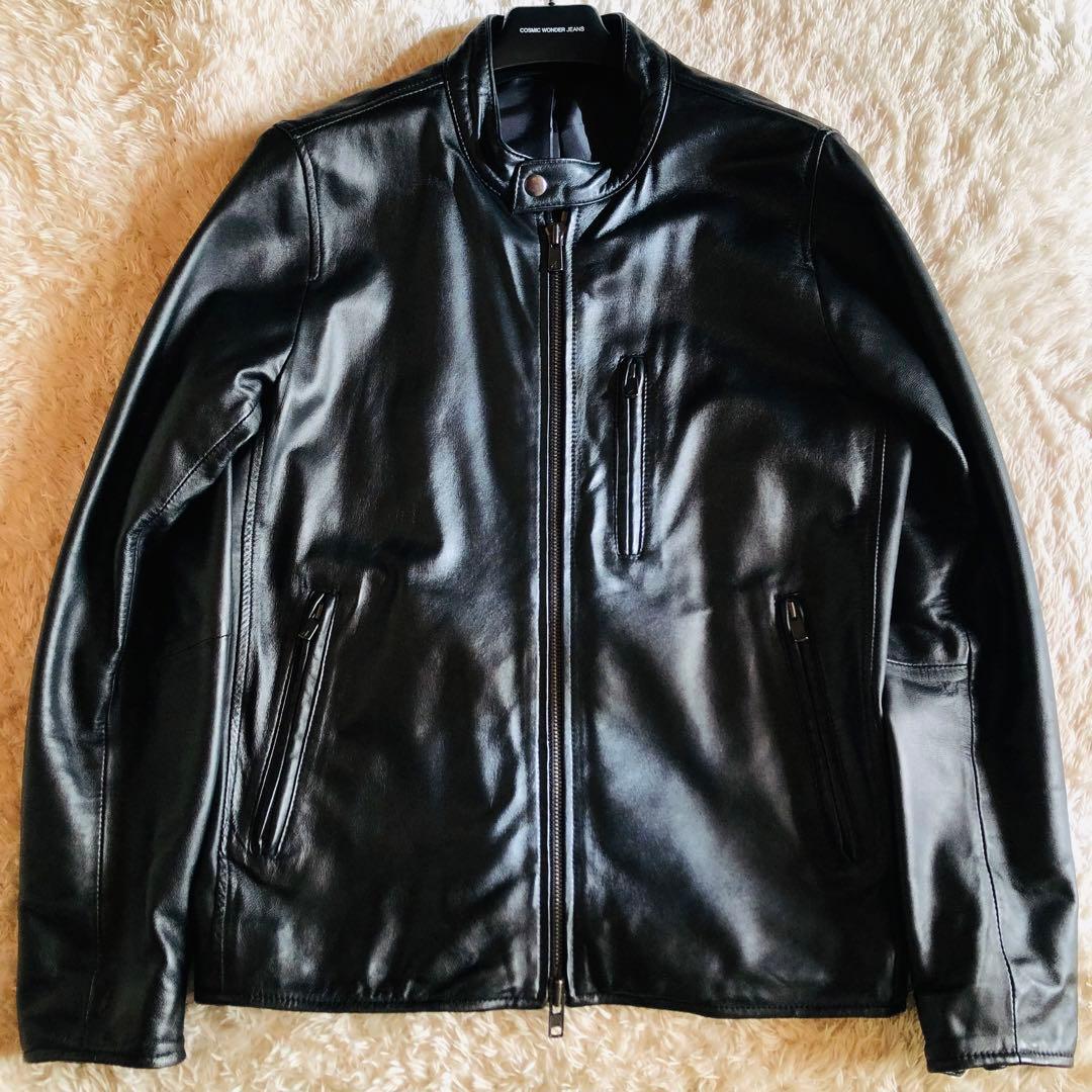 未使用✨AKM シングルライダースジャケット 高級羊革 艶感 ブラック M