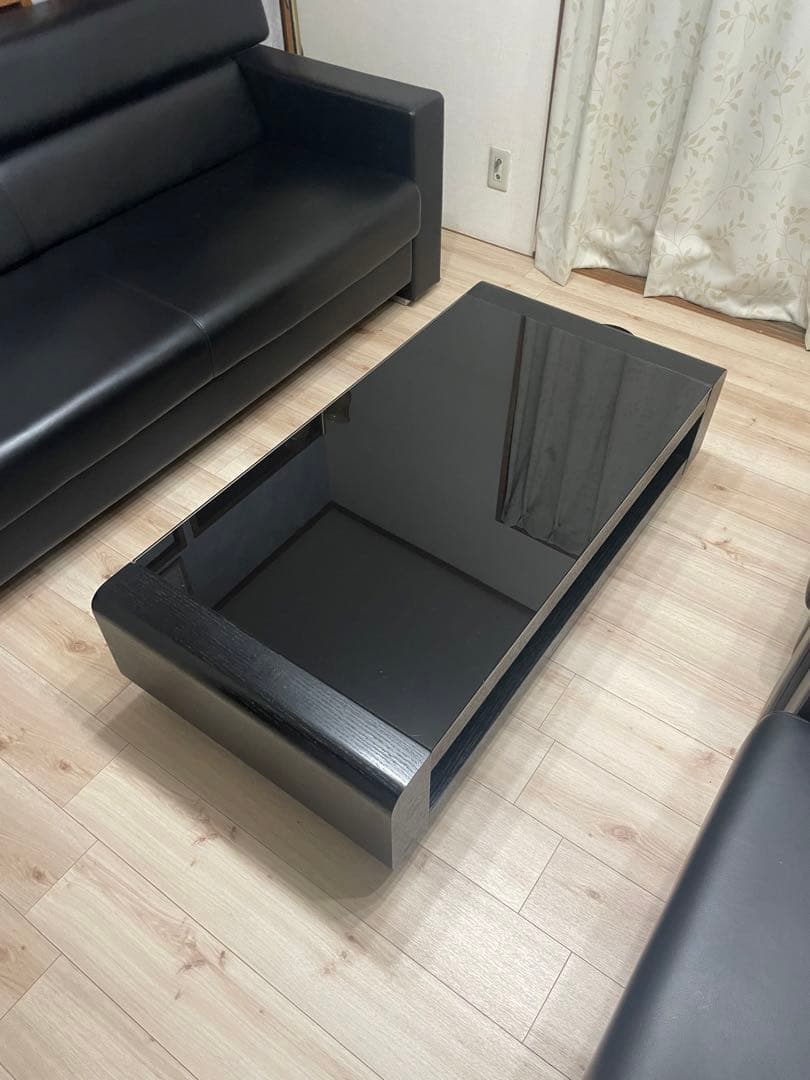 【358style様】ガラステーブル_ローテーブル黒　1点