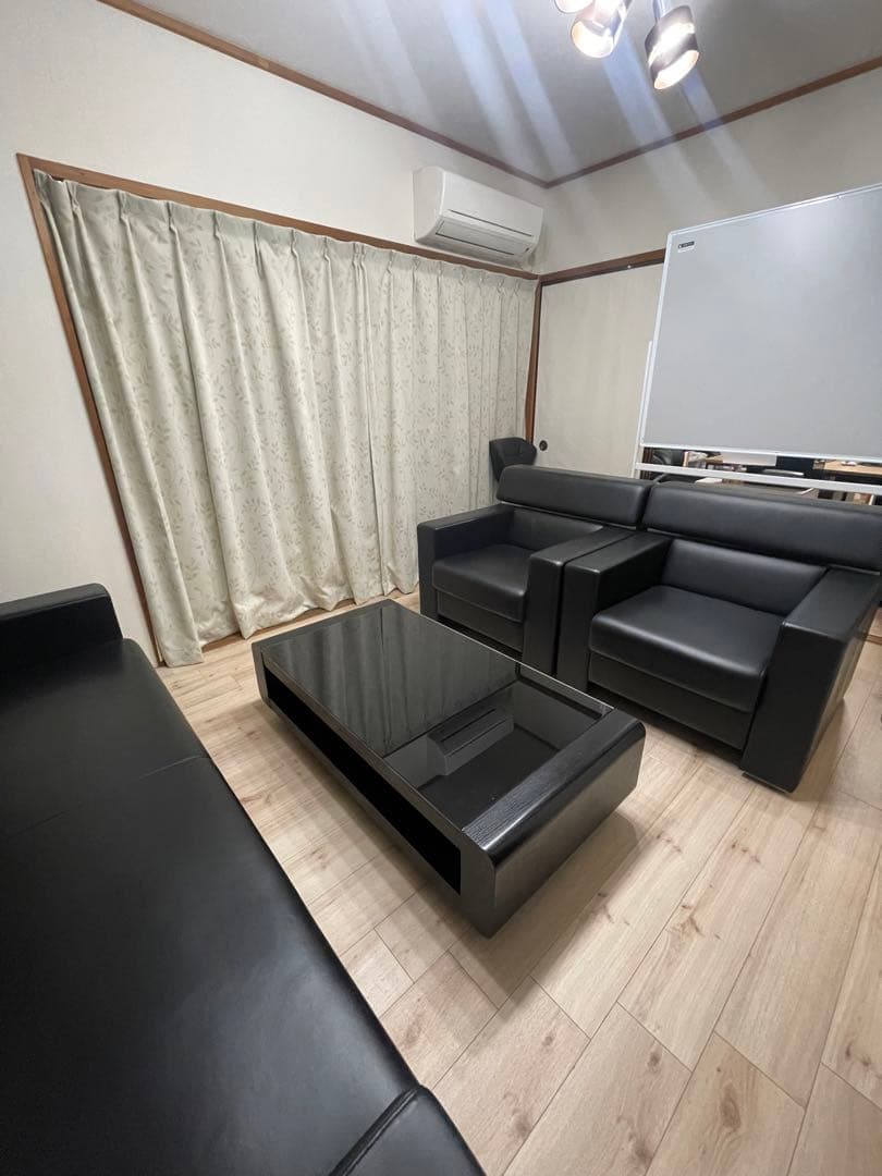 【358style様】ガラステーブル_ローテーブル黒　1点