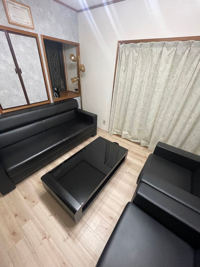 【358style様】ガラステーブル_ローテーブル黒　1点