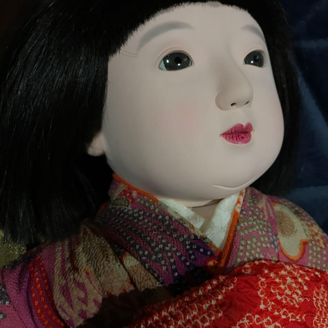 市松人形　大正　光龍斎　63cm　　パープルピンク系着物