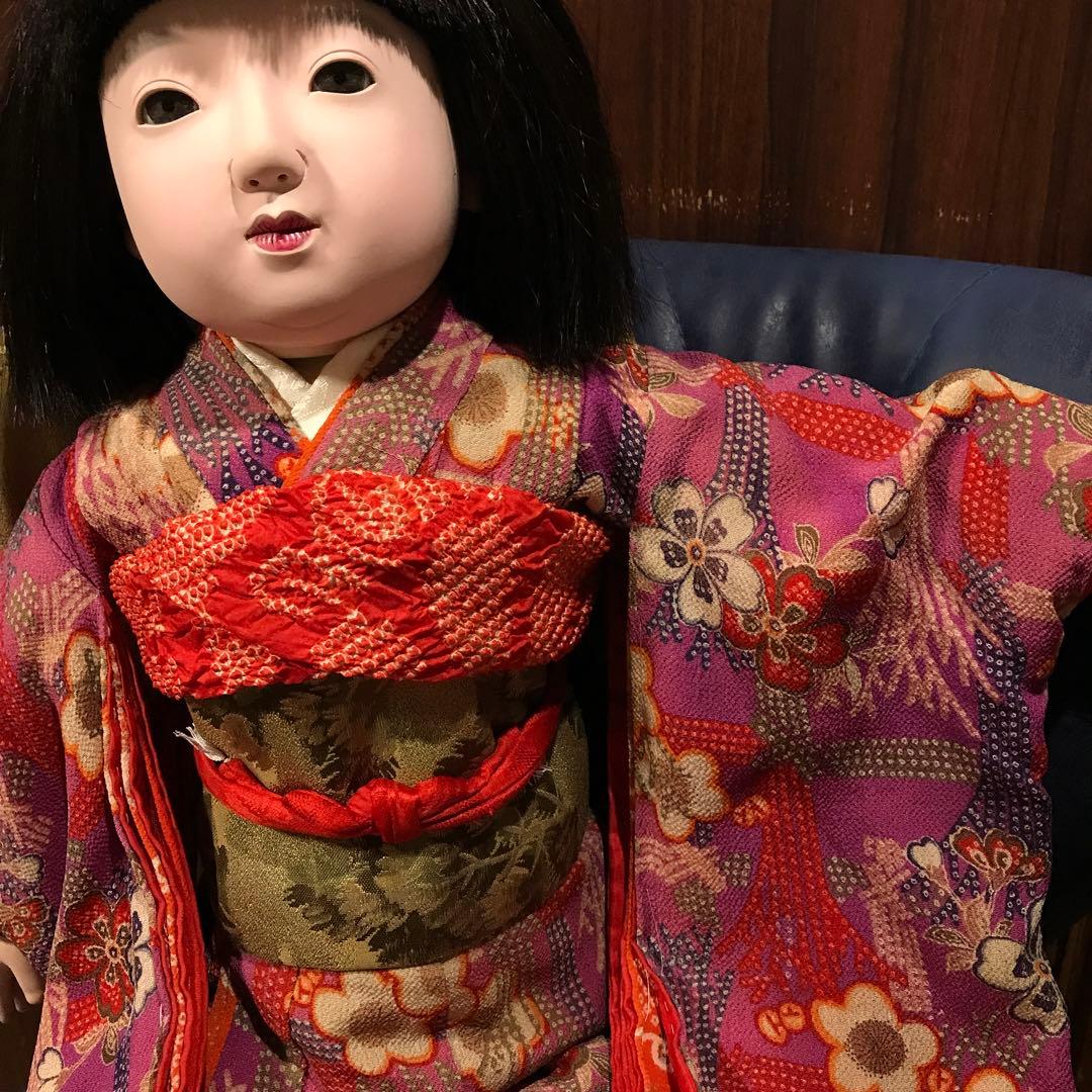 市松人形　大正　光龍斎　63cm　　パープルピンク系着物