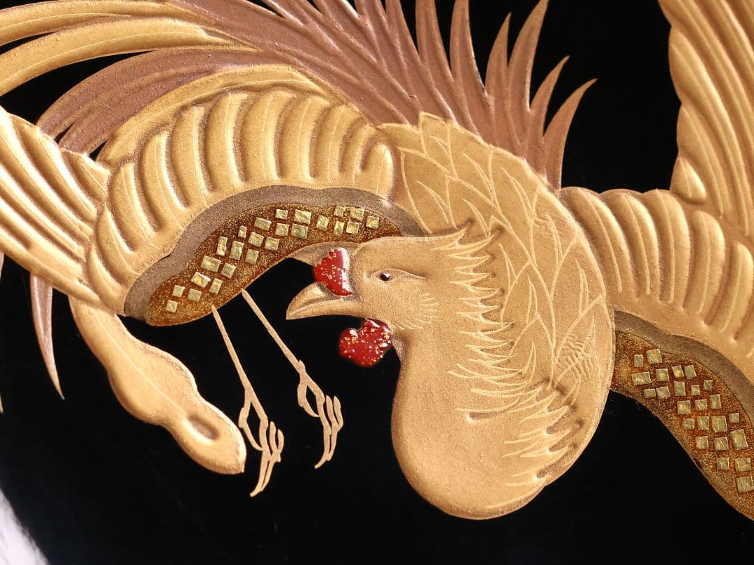 【CM396】天然木漆塗 菊桐鳳凰金蒔絵 黒塗 煮物椀 1客 昭和期 木製漆器