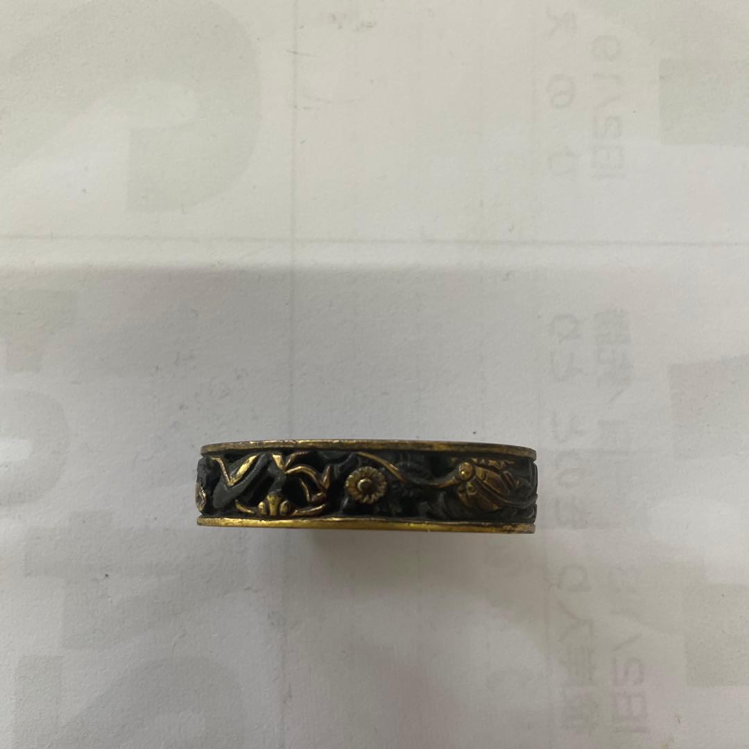 日本古銅刀装具 ⭐︎ 短刀拵え　縁頭　縁金　柄頭、植物模様の金属製鍔