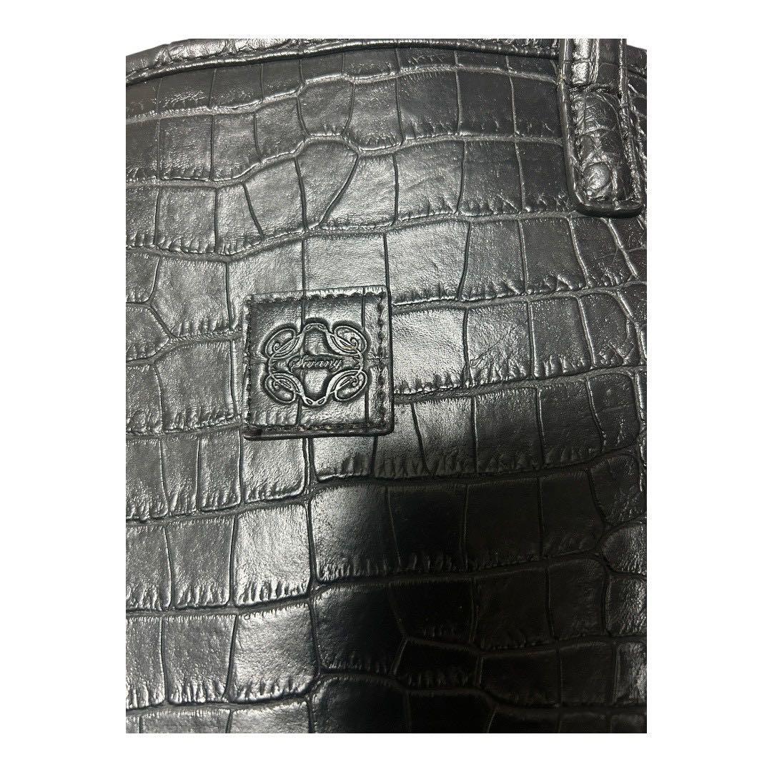 SWANY キャリー付きバッグ クロコ型押し 黒