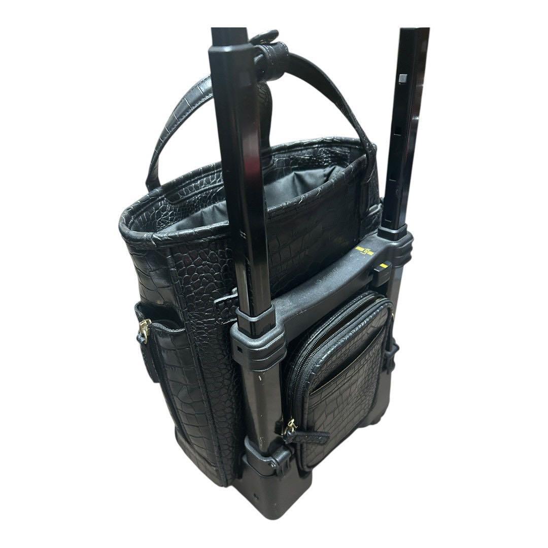 SWANY キャリー付きバッグ クロコ型押し 黒