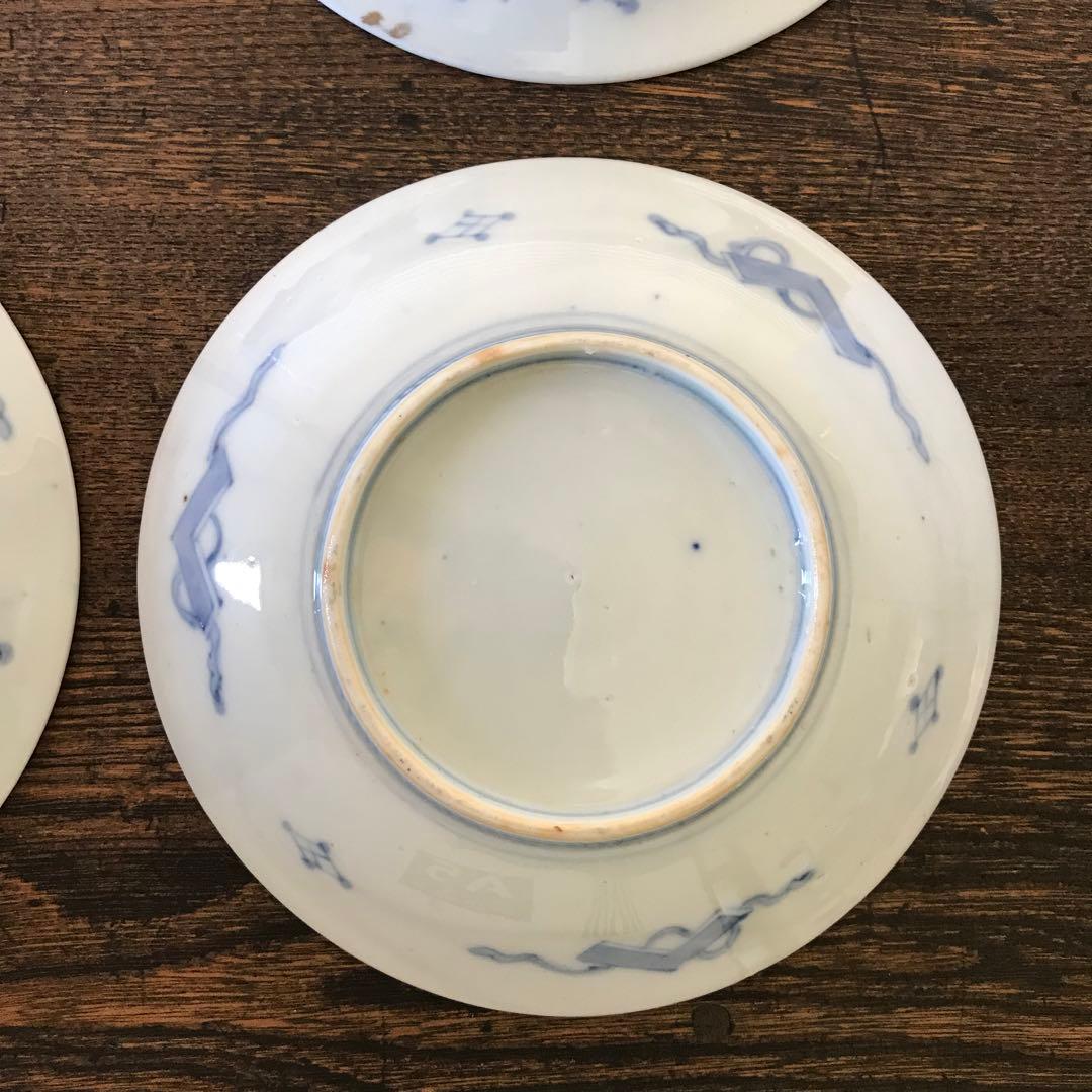 ＊古伊万里　色絵皿　柘榴　竹垣　4客　アンティーク　レトロ　古道具＊