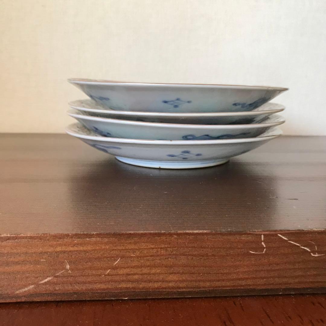 ＊古伊万里　色絵皿　柘榴　竹垣　4客　アンティーク　レトロ　古道具＊