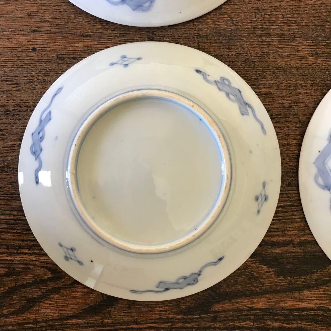 ＊古伊万里　色絵皿　柘榴　竹垣　4客　アンティーク　レトロ　古道具＊