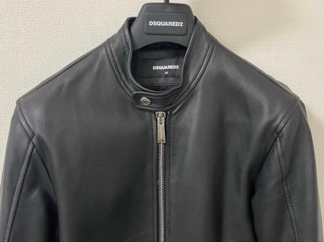 DSQUARED2 ラムレザー シングルライダースジャケット 42