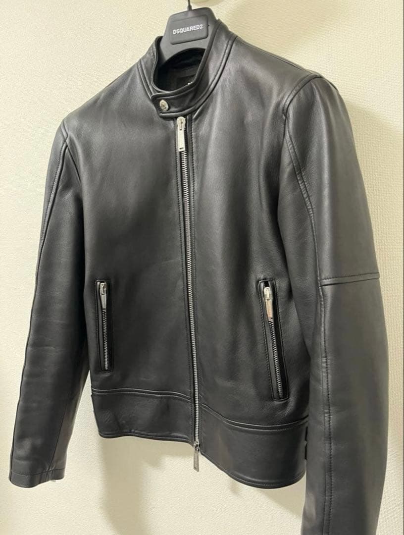 DSQUARED2 ラムレザー シングルライダースジャケット 42
