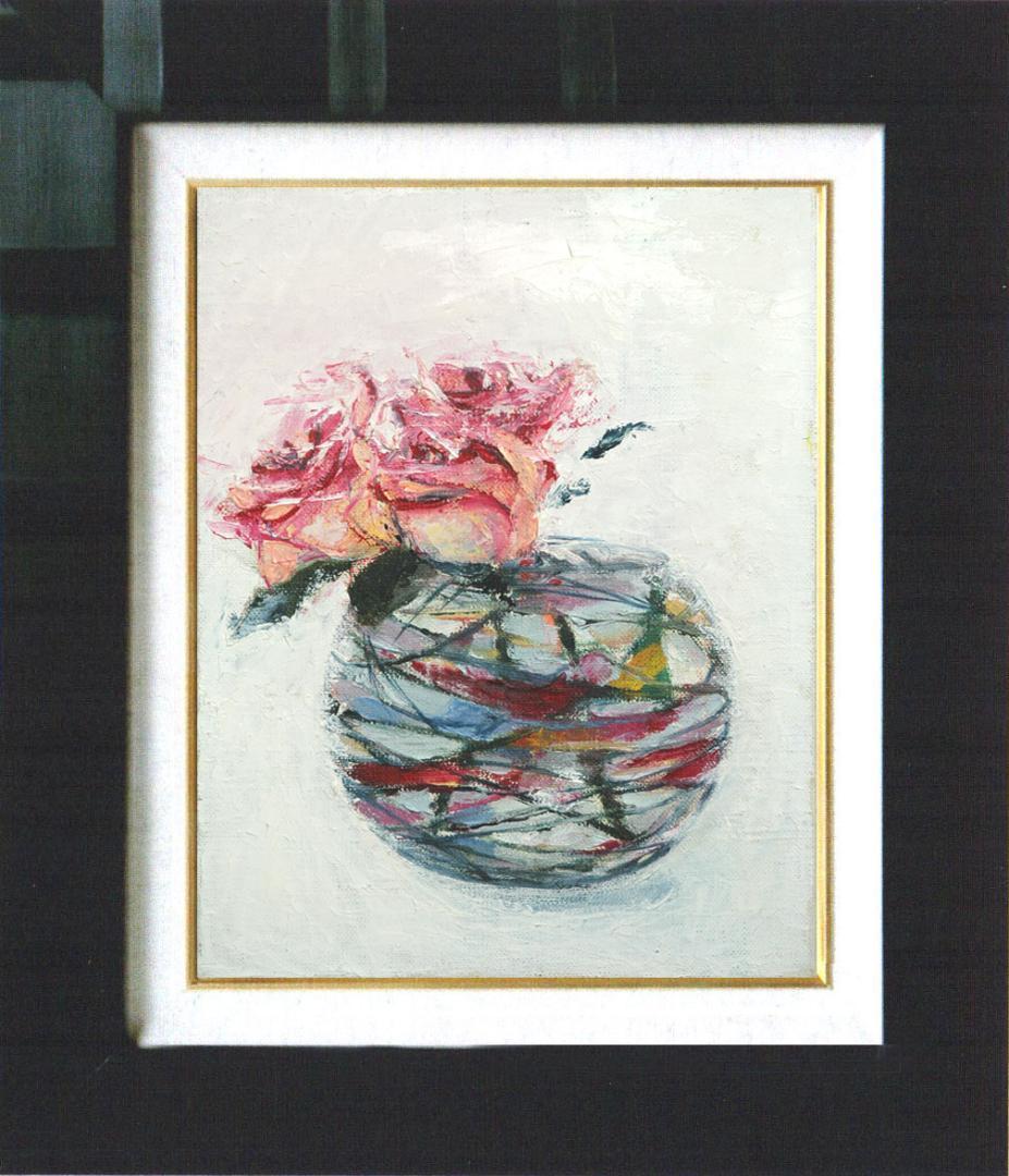 油絵 菅家令子 絵 絵画 インテリア 額付(黒) F4-070102 花 バラ