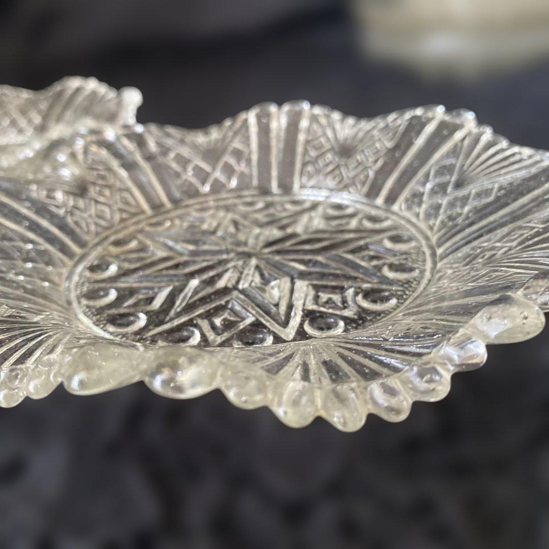 骨董 アンティーク プレスガラス皿 古ガラス 民芸 明治 大正　2個セット