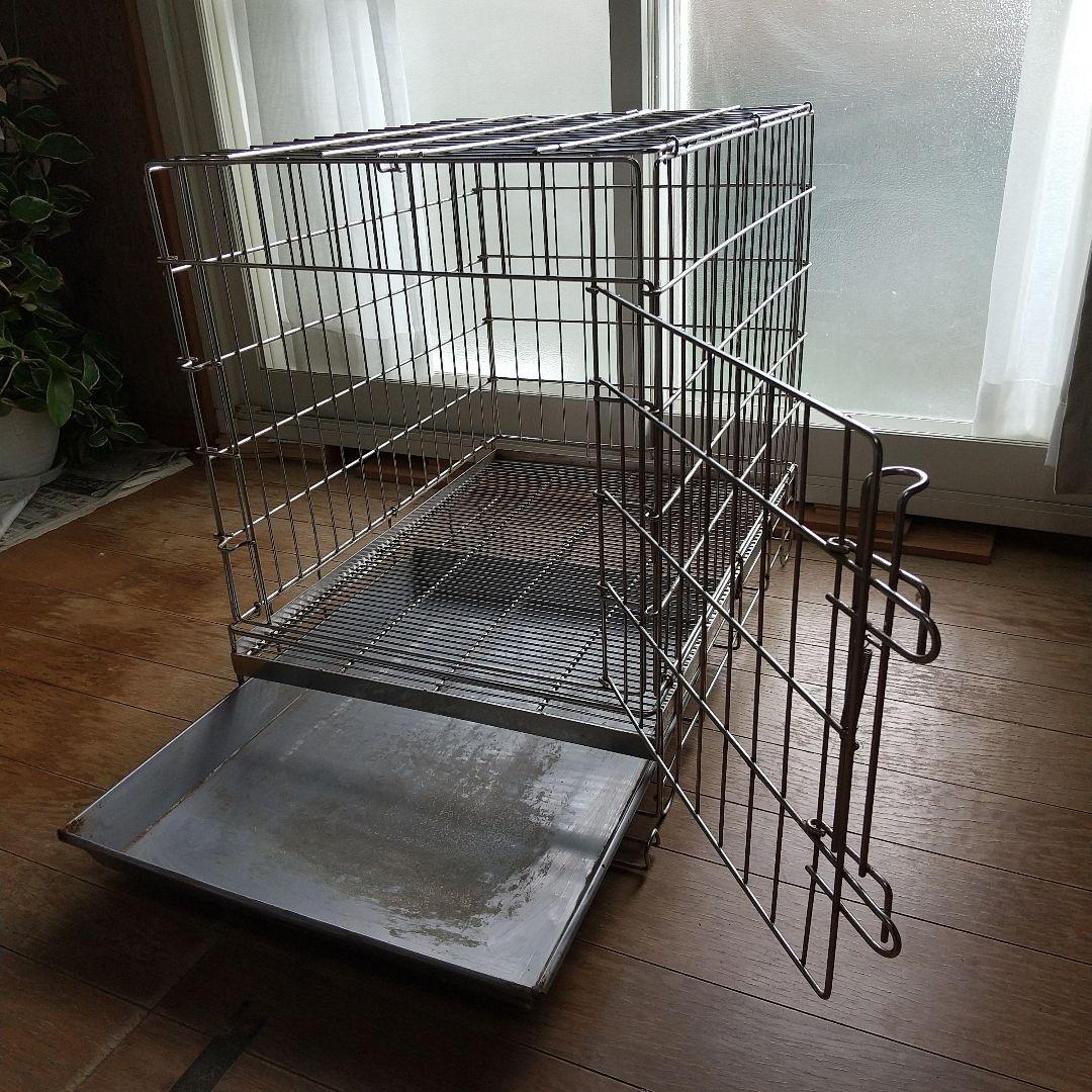 ハチコウMサイズステンレス製ケージ 、短面ドア 取り外しトレー付き