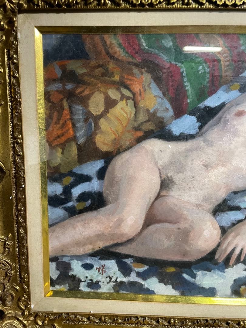 kotoya-gaku真作 伊藤悌三 『横たわる裸婦』 油彩 光風会員