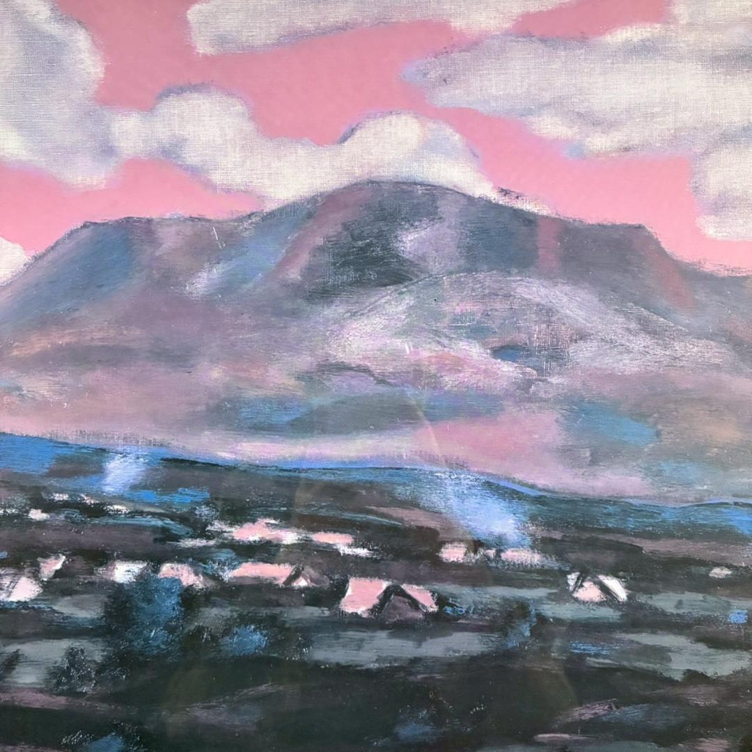 田崎廣助「阿蘇山」リトグラフ 印章有 発行証明書有 額縁入り 田崎広助 熊本