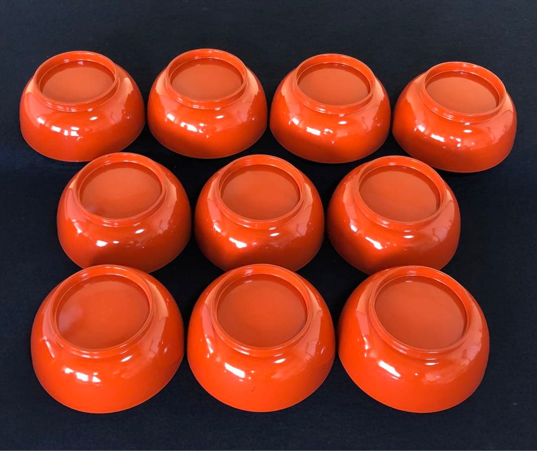 《R》懐石 朱塗 ドングリ蒔絵 菓子椀10客 木製漆器 木箱　250922あ3
