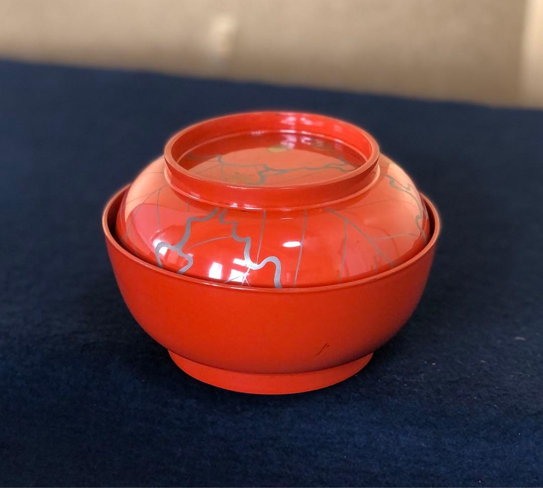 《R》懐石 朱塗 ドングリ蒔絵 菓子椀10客 木製漆器 木箱　250922あ3