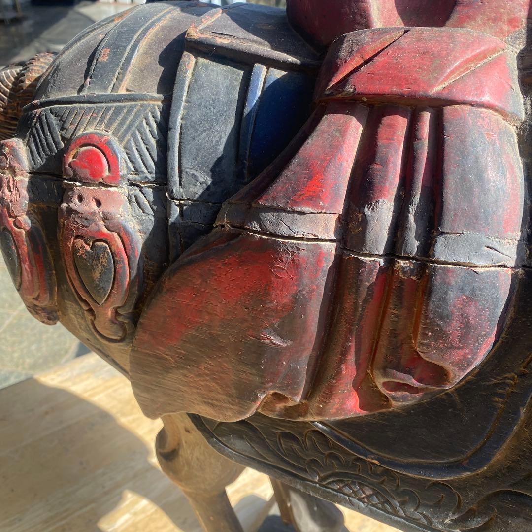 中国美術　古玩　木彫　木製　馬　インテリア　飾り馬