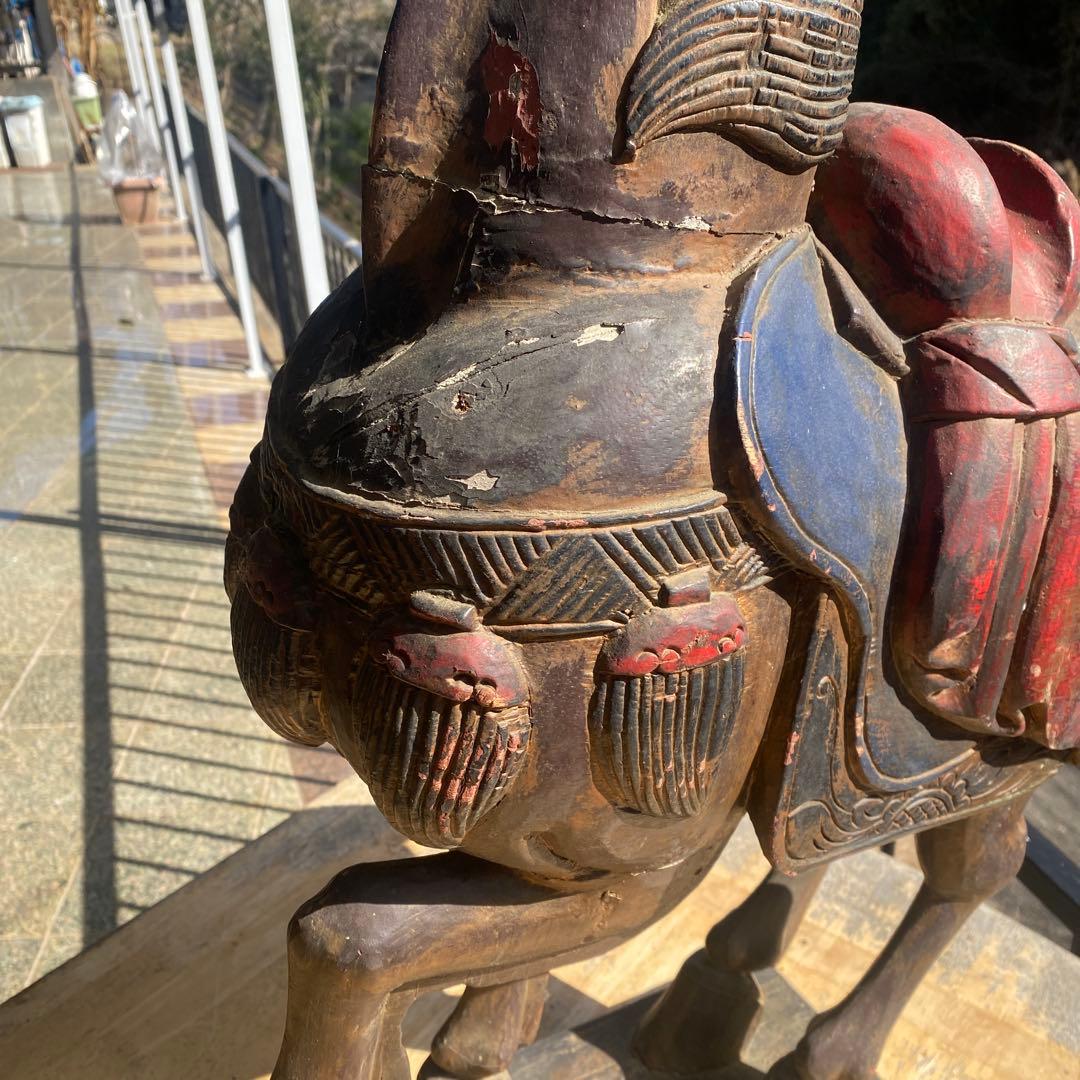 中国美術　古玩　木彫　木製　馬　インテリア　飾り馬