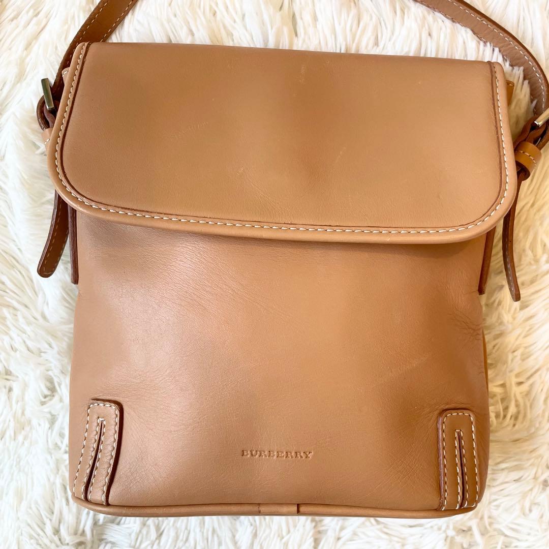 美品★Burberry オールレザー ショルダーバッグ ベージュ ノバチェック