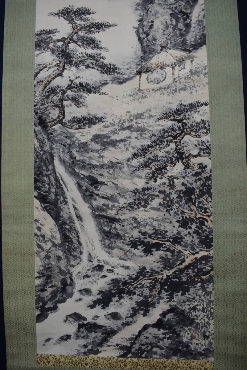 【真作】片山秀陵/清山茶屋図/山水人物図/掛軸☆宝船☆Y-453　JM