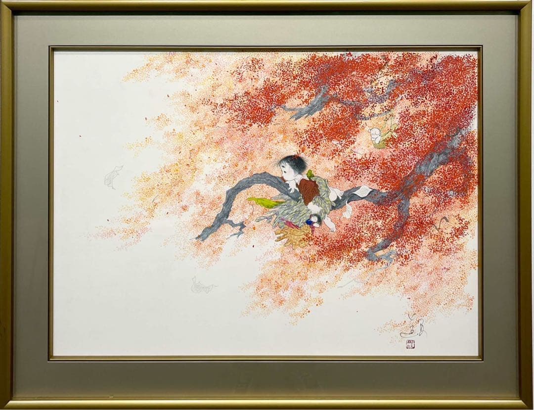 中島潔 「夢見る少女」 日本画 30号 額装品 少女画 真作保証