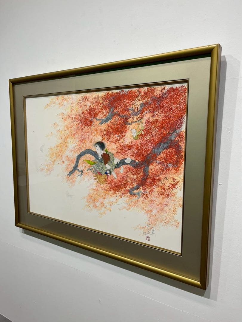 中島潔 「夢見る少女」 日本画 30号 額装品 少女画 真作保証