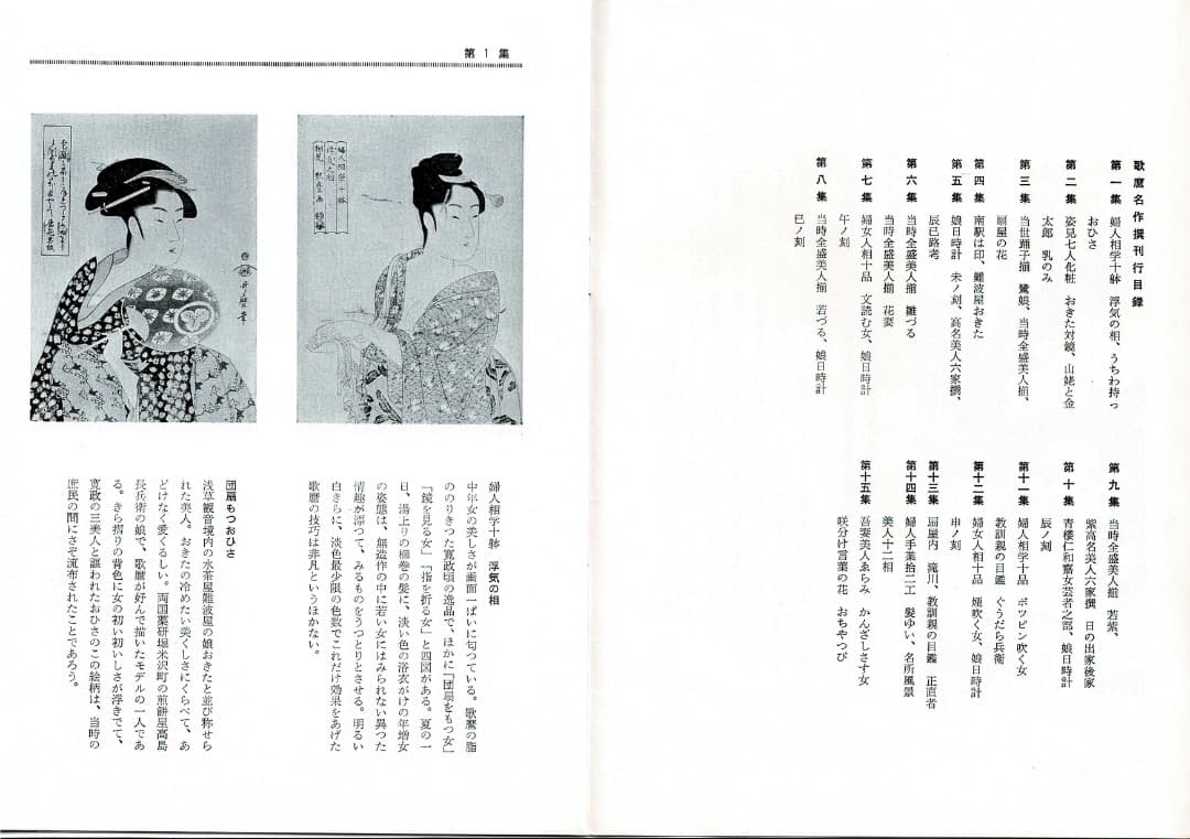 悠々堂出版 喜多川歌麿「 歌麿名作撰」 全15集、30作品、手摺木版画