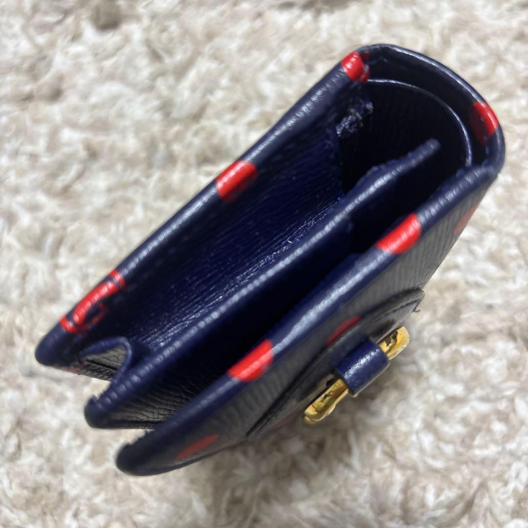 Gucci ドット柄 二つ折り財布　ネイビー　レッド　ミニ財布　折り財布