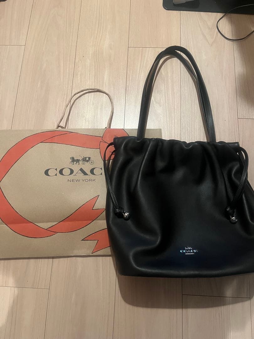 COACH ブラック ショルダーバッグ ドローストリング