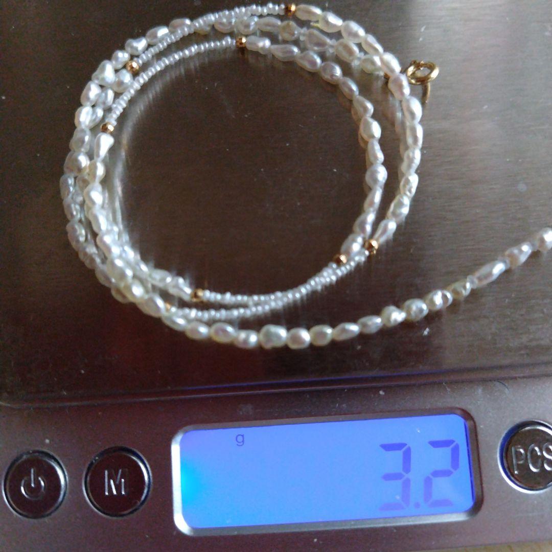 K18 ２種類の、アコヤ真珠ケシパールの、ネックレス