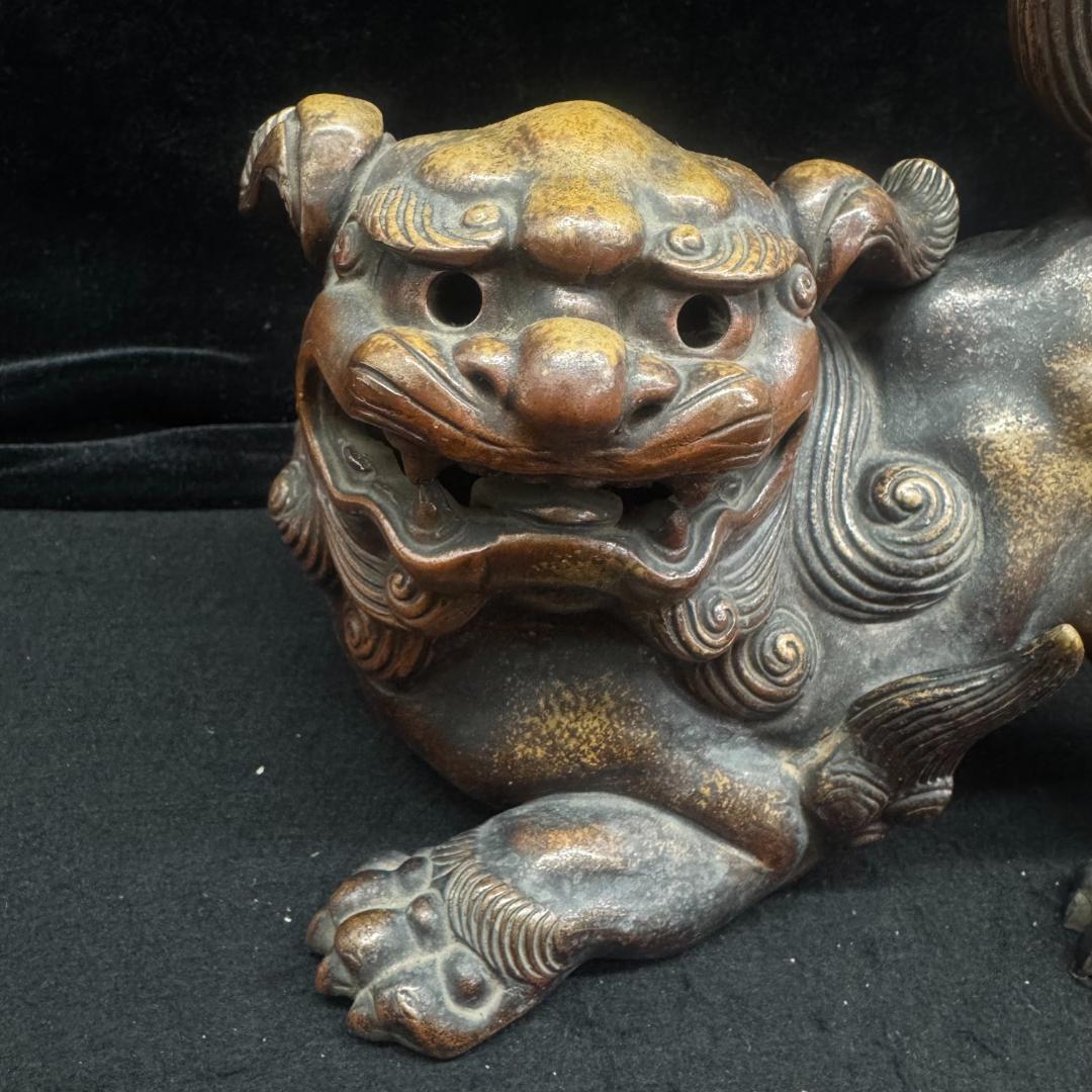 Kiki0623　備前焼 狛獅子 獅子 骨董品 縁起物 古美術 26cm