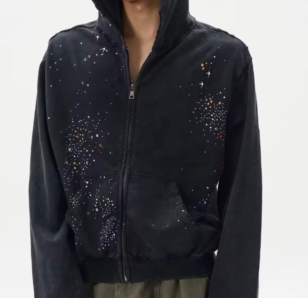 ラインストーンジップパーカー