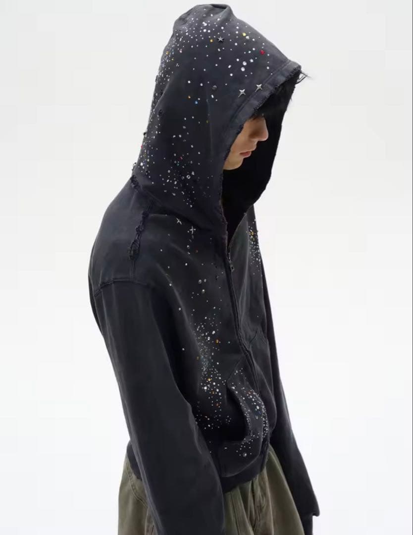 ラインストーンジップパーカー