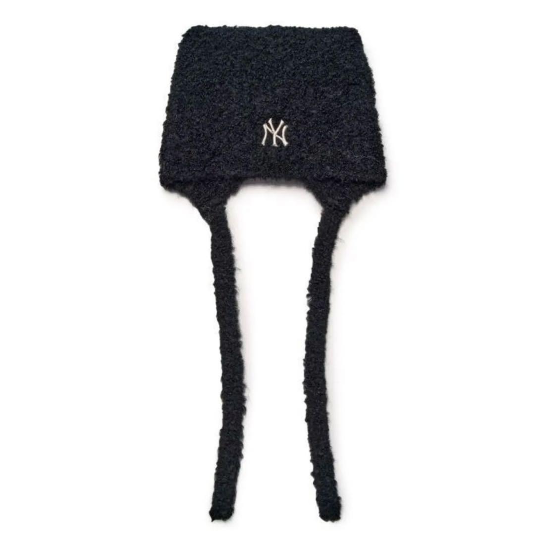 韓国限定 MLB カリナ 着用 猫耳 ミャオン ビーニー 紐付 ブラック 黒