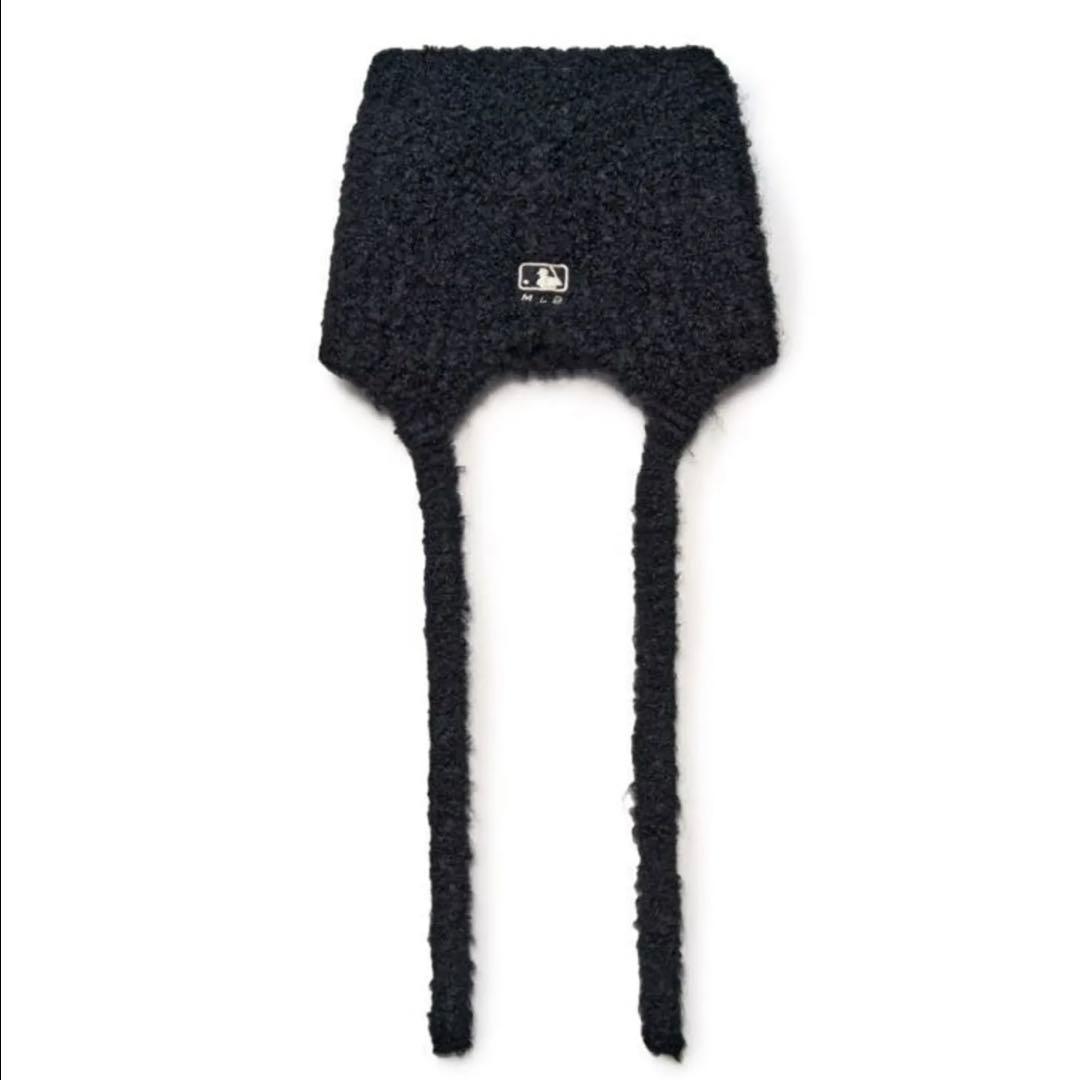韓国限定 MLB カリナ 着用 猫耳 ミャオン ビーニー 紐付 ブラック 黒