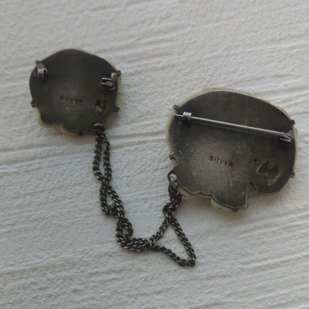 象　親子象　九谷焼　銀製　ブローチ　バッチ　イ10