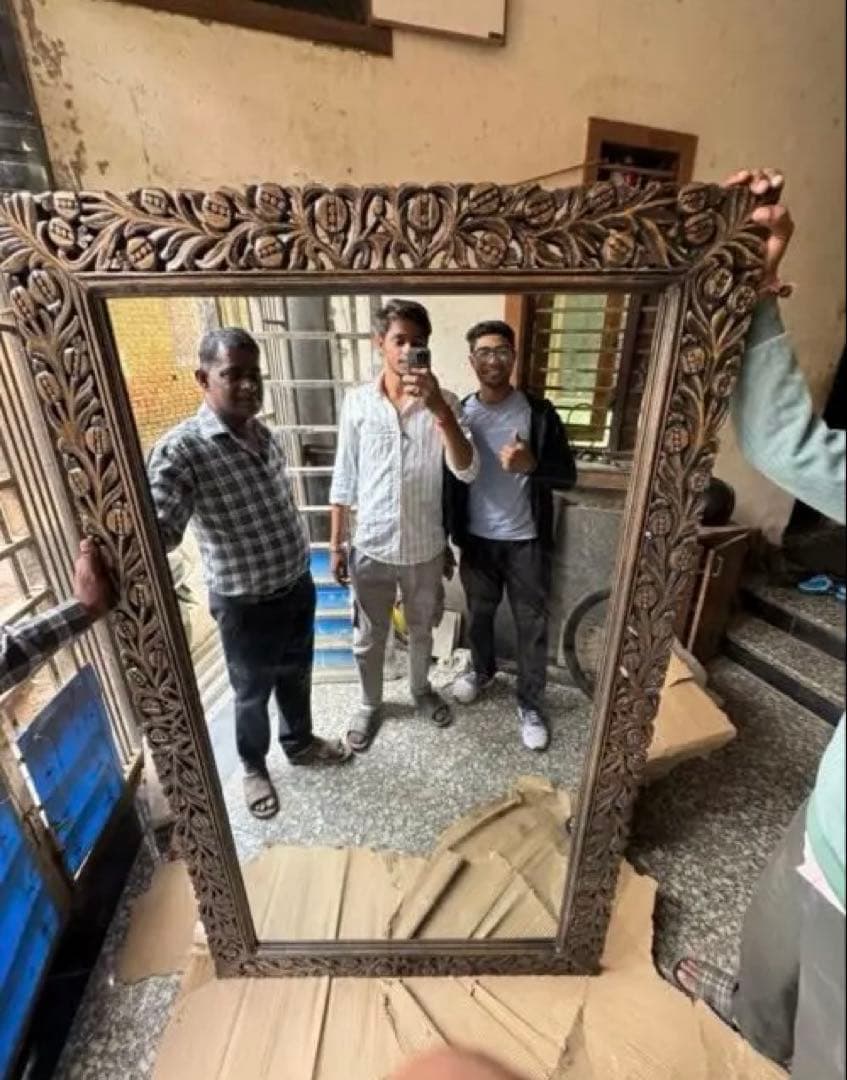 Louis　インド　手彫りのミラー　姿見